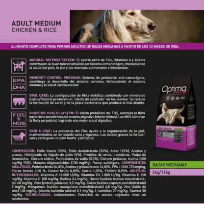 OPTIMA NOVA ADULT MEDIUM POLLO/Arroz 12 KG. - Imagen 3