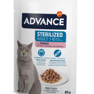 Advance Bocaditos en Salsa con Pavo 85 gr.Gatos Esterilizdos