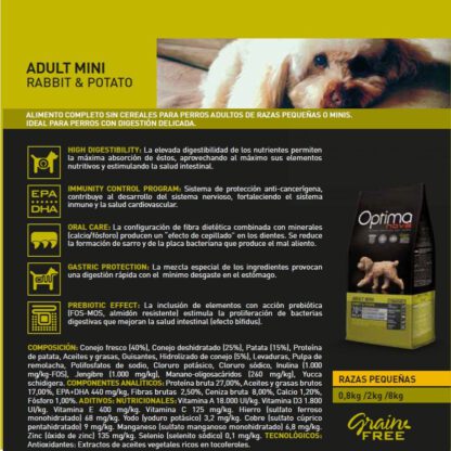 OPTIMA NOVA ADULT MINI RABBIT PATATA 8 Kg. - Imagen 4