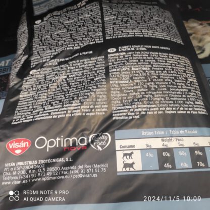 OPTIMA NOVA CAT ADULT RABBIT PATATA 8 Kg - Imagen 5