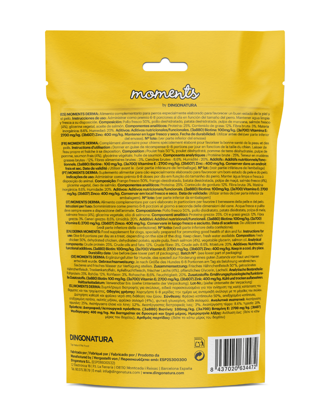 Componentes de Moments Dog Derma 150g