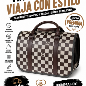 Transportín de diseño premium para llevar a tu mascota de forma segura y con estilo. Es cómodo y elegante, ideal para cualquier viaje.