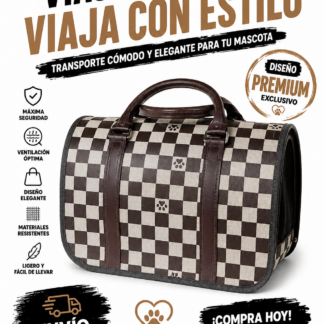 Transportín de diseño premium para llevar a tu mascota de forma segura y con estilo. Es cómodo y elegante, ideal para cualquier viaje.