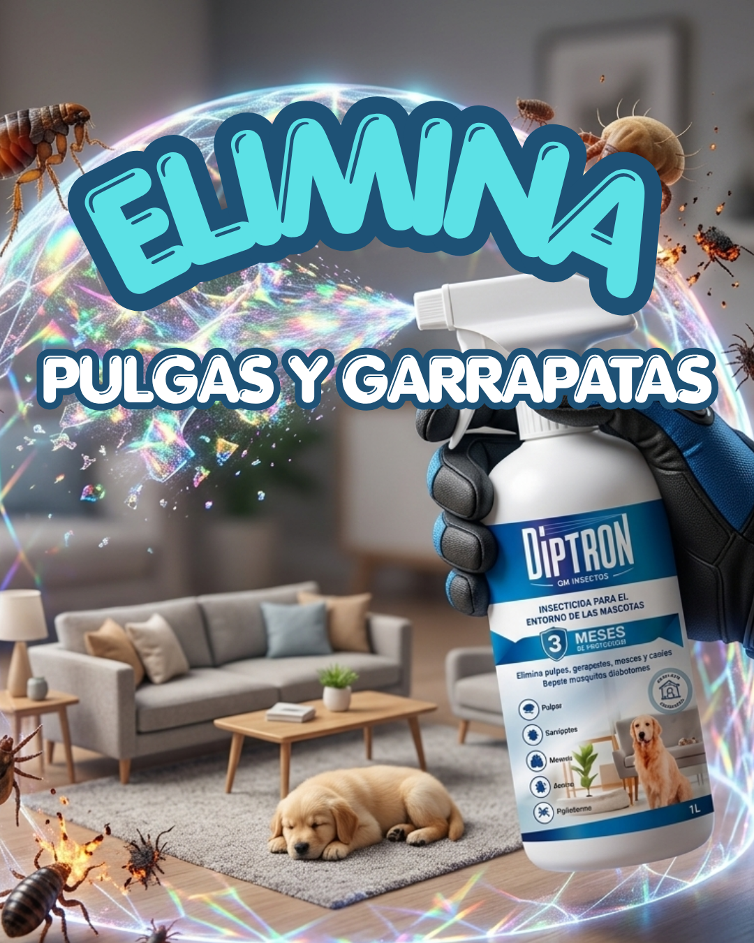 El Diptron QM Insecticida Total Antiparasitario está diseñado para actuar contra todo tipo de insectos rastreros y voladores, ofreciendo una solución eficaz en el control de parásitos externos.